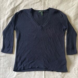 Blue Ribbed 3/4 Sleeve Top